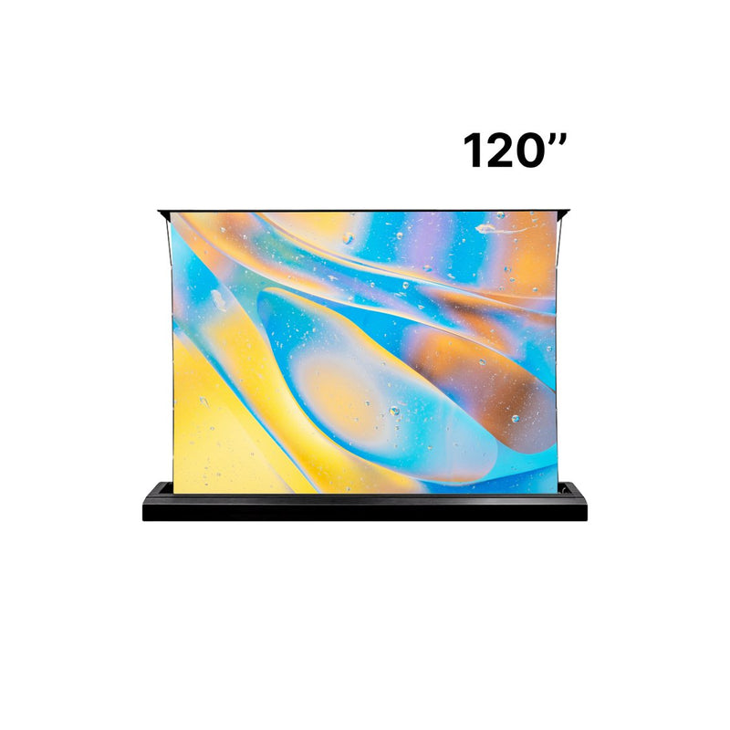 the MUBU Sunrise Rollable Motorized Floor Rising Projector Screen
