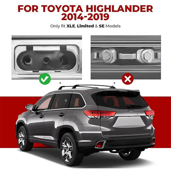 BougeRV 2014-2019 Toyota Highlander Aluminum Roof Rack Cross Bars with Side Rails