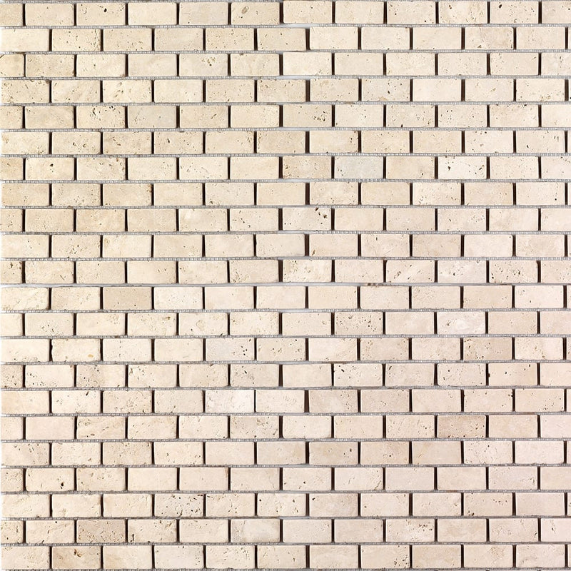 Light Beige Travertine Tumbled Mosaic Floor and Wall Tile - Livfloors Collection
