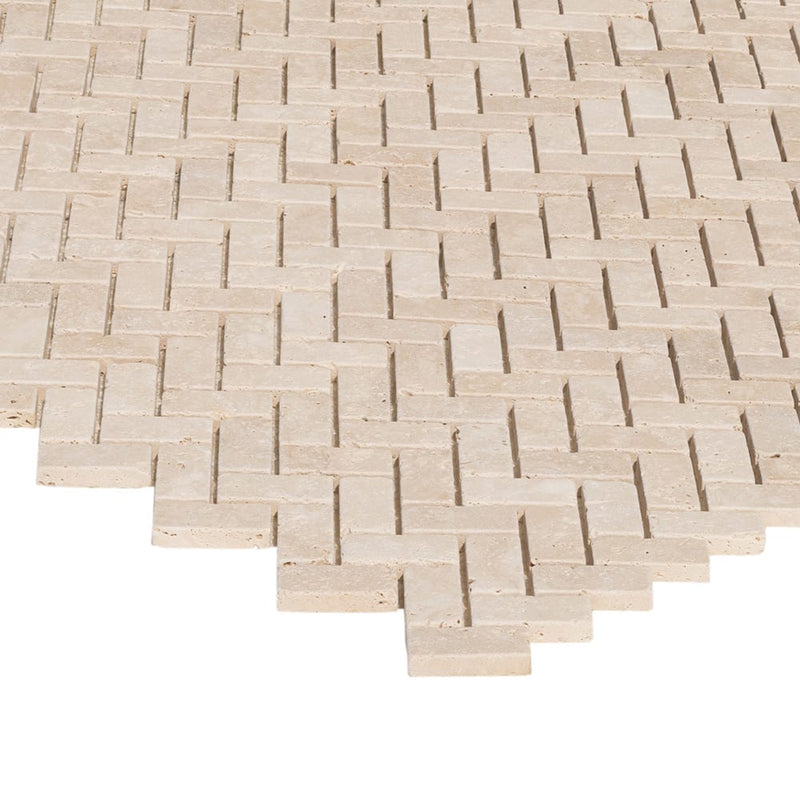Light Beige Travertine Tumbled Mosaic Floor and Wall Tile - Livfloors Collection