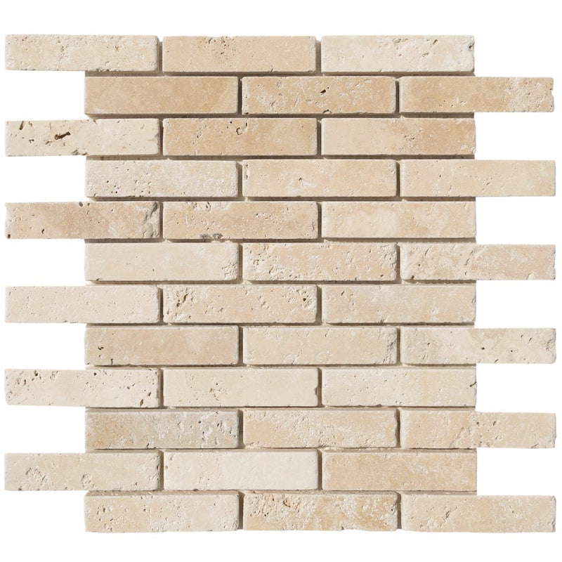 Light Beige Travertine Tumbled Mosaic Floor and Wall Tile - Livfloors Collection