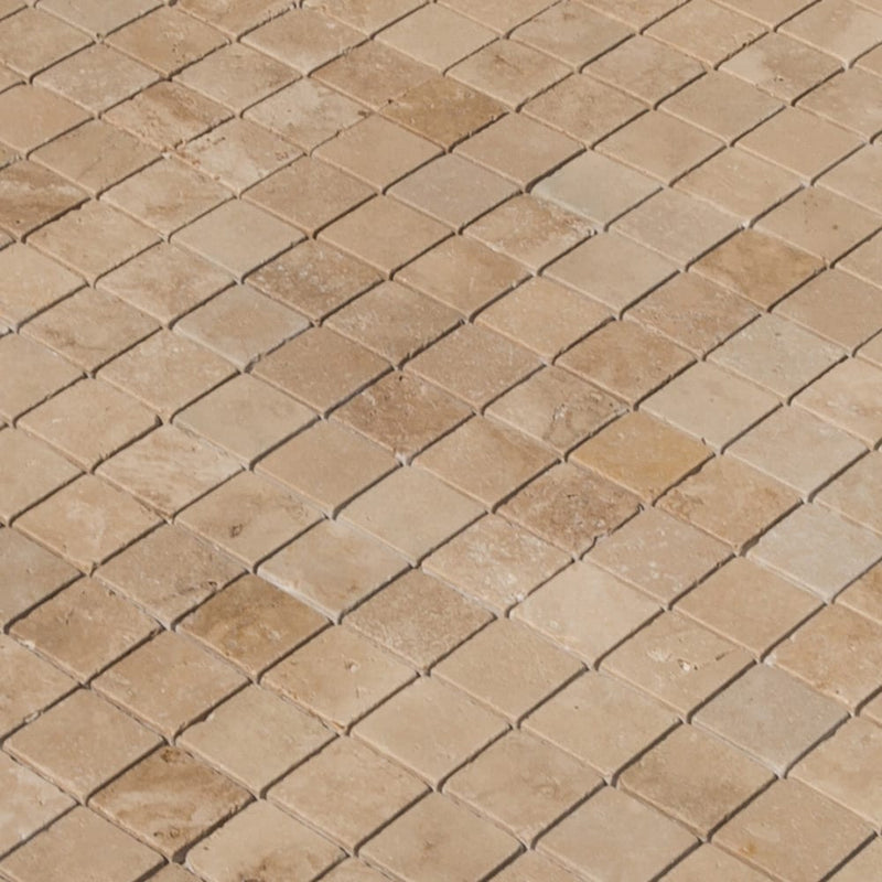 Riverbed Walnut Travertine Tumbled Mosaic Floor and Wall Tile - Livfloors Collection