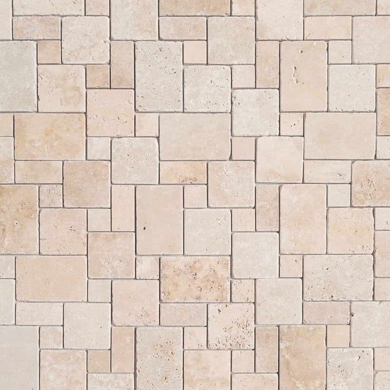 Classic Beige Travertine Versailles Pattern Tumbled Mosaic Floor and Wall Tile - Livfloors Collection