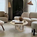 Troia Light Travertine Vein-cut Designer Round Polished Coffee Table (D)24" (H)14"