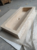 Troia Light Travertine Rustic Rectangular Wall-mount Bathroom Sink (W)16" (L)30" (H)5"