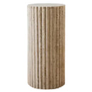 Troia Light Travertine Plinth Side Table Fluted Unfilled, Honed
