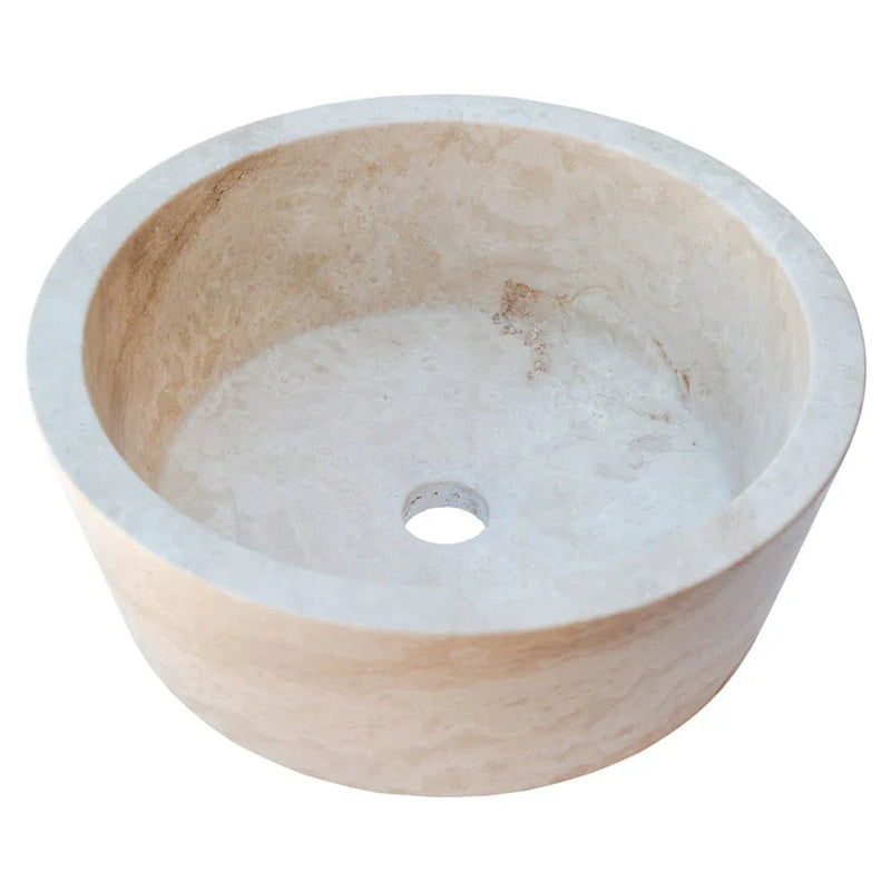 Troia Light Travertine Natural Stone Above Vanity Tapered Bathroom Sink (D)16" (H)6"