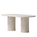 Troia Light Travertine Oval Dining Table with Fluted Round Legs