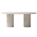 Troia Light Travertine Oval Dining Table with Fluted Round Legs