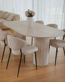 Troia Light Travertine Oval Dining Table with Fluted Round Legs
