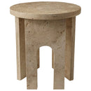 Troia Light Travertine Round End/Side Table U Shape Legs Unfilled, Honed (D)18" (H)20"