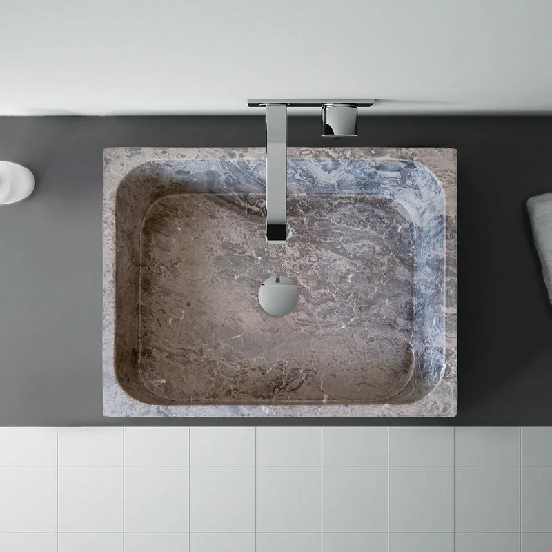 Tundra Gray Marble Rectangular Above Vanity Bathroom Sink (W)16" (L)19.5" (H)5"