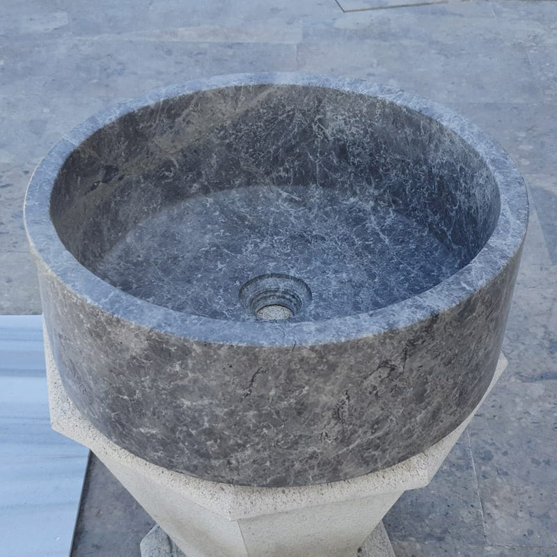 Natural Stone Tundra Grey Marble Vessel Sink Polished D: 16" H: 6.5"