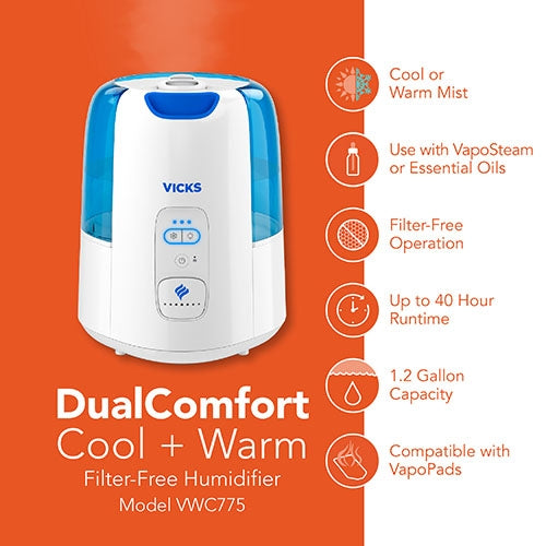Vicks Dual Comfort Cool + Warm Mist Humidifier with Fusion Mist