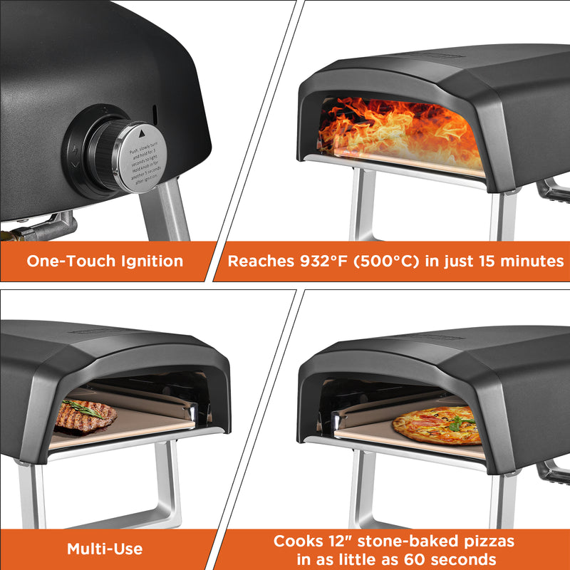 Portable Propane Gas Outdoor Pizza Oven with Baffle Door, Peel, Stone,  Cutter, and Carry Cover (L-Shaped Burner)