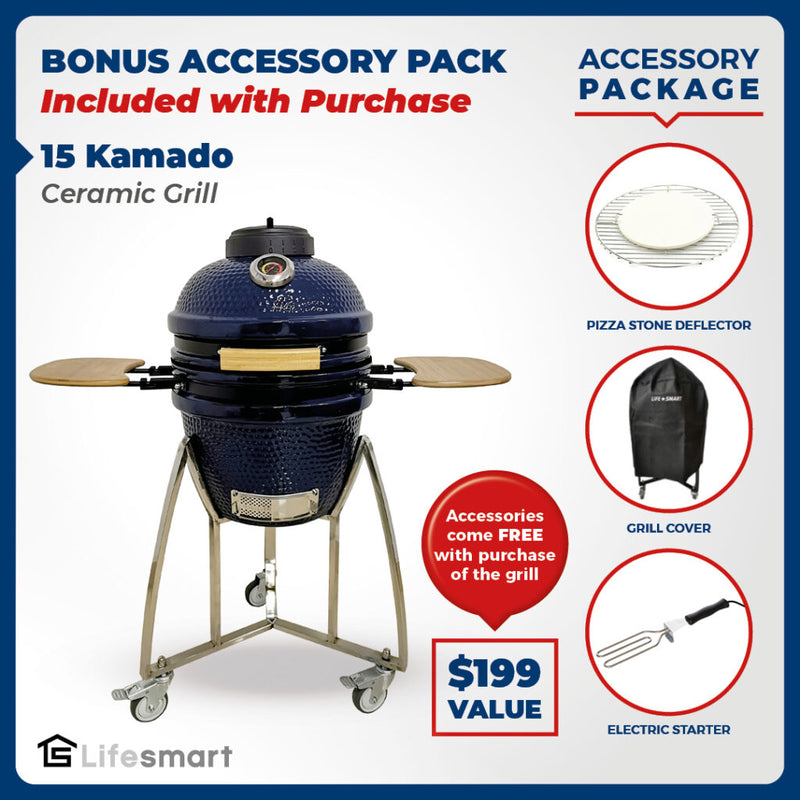 Lifesmart Kamado Charcoal Grill and Smoker, 133 sq. in.
