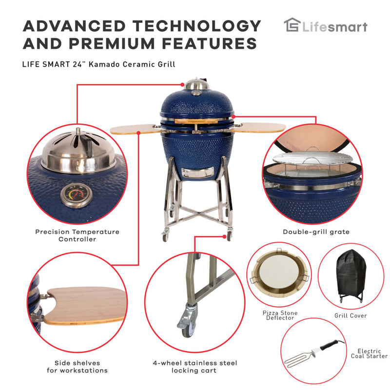 Lifesmart Kamado Charcoal Grill and Smoker, 655 sq. in.
