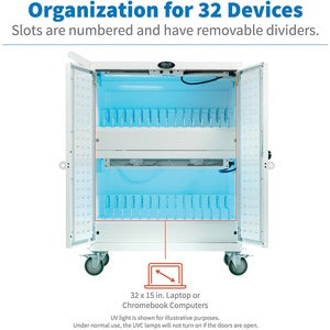 Tripp Lite Safe-IT UV Sanitizing Charging Cart 32-Port AC Antimicrobial for Chromebooks Laptops iPads