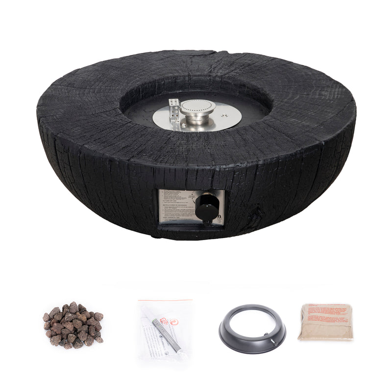 Pizzello FOP-200060 Exterior Faux Stone Propane Fire Pit with Water Proof Cover and Lava Rock