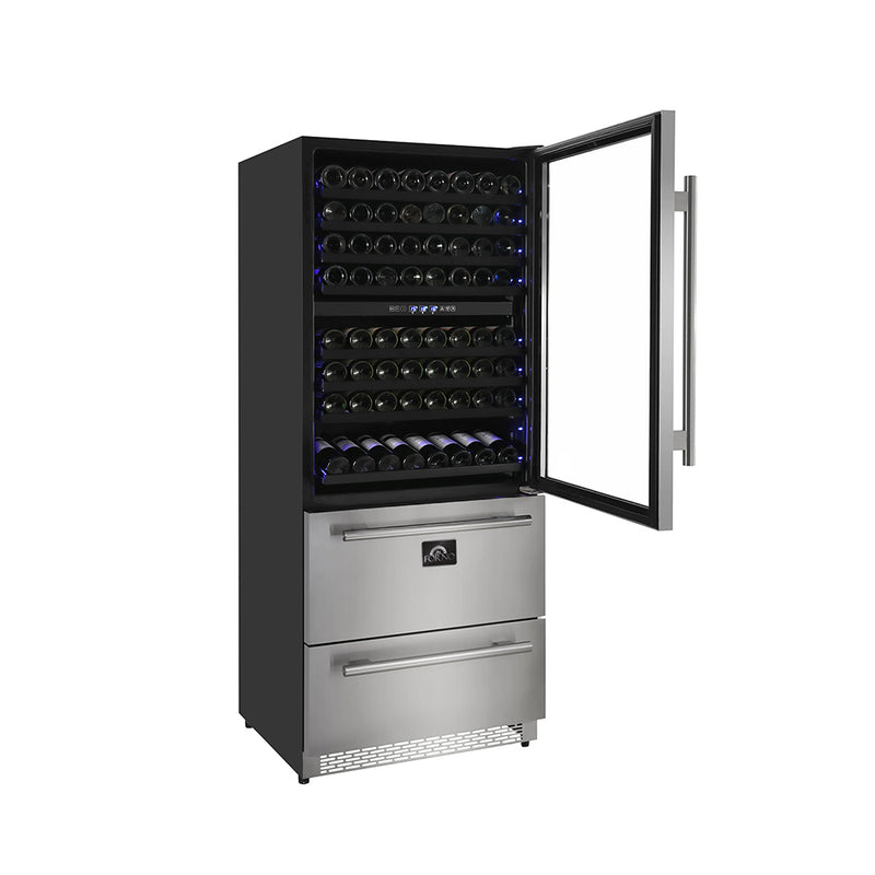 Capraia - Triple Temp Zones - Dual Zone 30" Wine Cooler with two refrigerator drawers