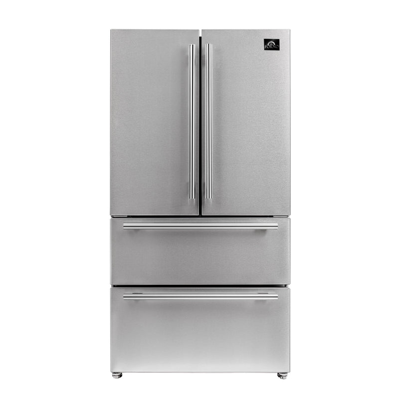 Forno Moena - 36" Fench Door Counter Depth Refrigerator 19cu.ft SS color, with  Professional handle and decorative grill allowing ventilation