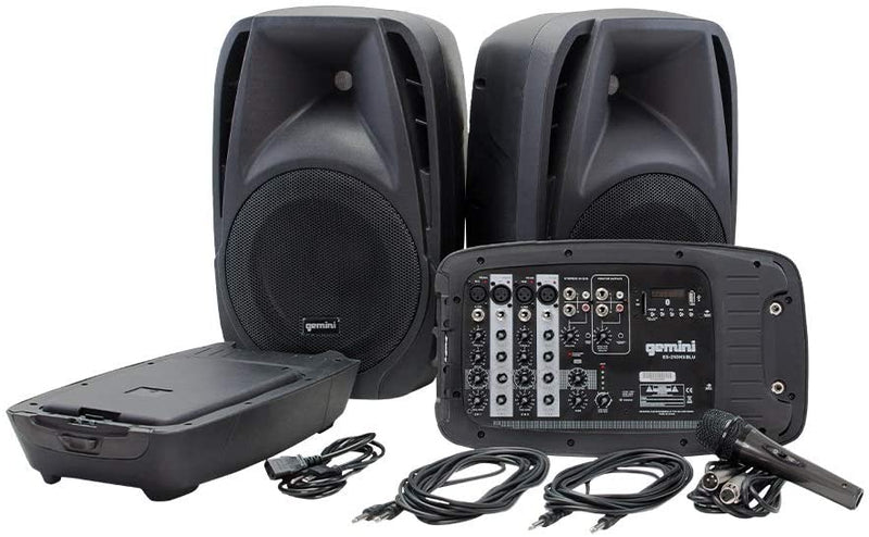 Gemini ES-210MXBLU Portable Audio Bluetooth PA System w/ Two 10" Woofer Speakers and Microphone