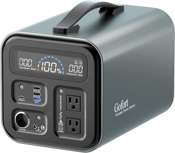 Gofort Portable Power Station 1100Wh/1200W (Peak 2000W) 110V AC Outlets Portable Solar Generator 120W 12V DC Outlet TypeC PD 45W Backup Power Battery Pack for Outdoor RV Camping CPAP Home Emergency