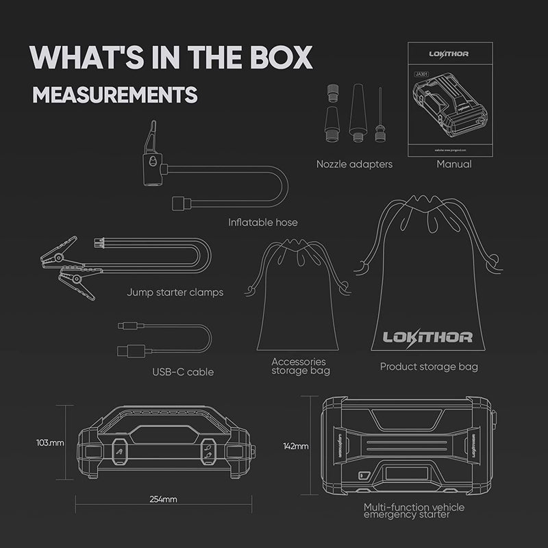 Lokithor JA301 Jump Starter with Air Compressor