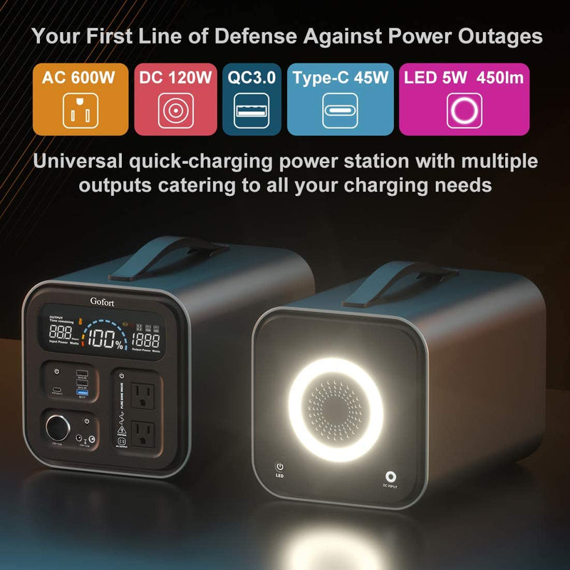Estación de energía portátil Gofort de 600 W para exteriores, RV, camping, CPAP, emergencia en el hogar