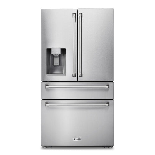 Thor Kitchen TRF3601FD 36 Inch Professional French Door Refrigerator with Ice and Water Dispenser, Counter Depth in Stainless Steel
