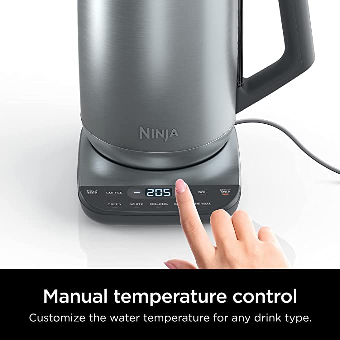 Ninja KT200 Precision Temperature Electric Kettle, 1500 watts, BPA Free, Stainless, 7-Cup Capacity, Hold Temp Setting