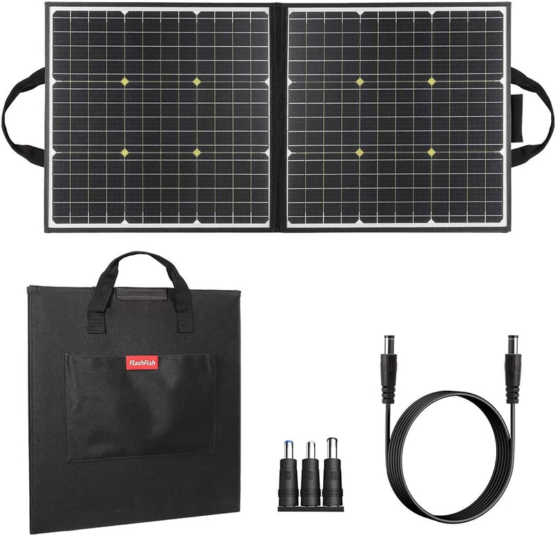 100W 18V Portable Solar Panel, FF Flashfish Foldable Solar Charger with 5V USB 18V DC Output Compatible with Portable Generator, Smartphones, Tablets and More