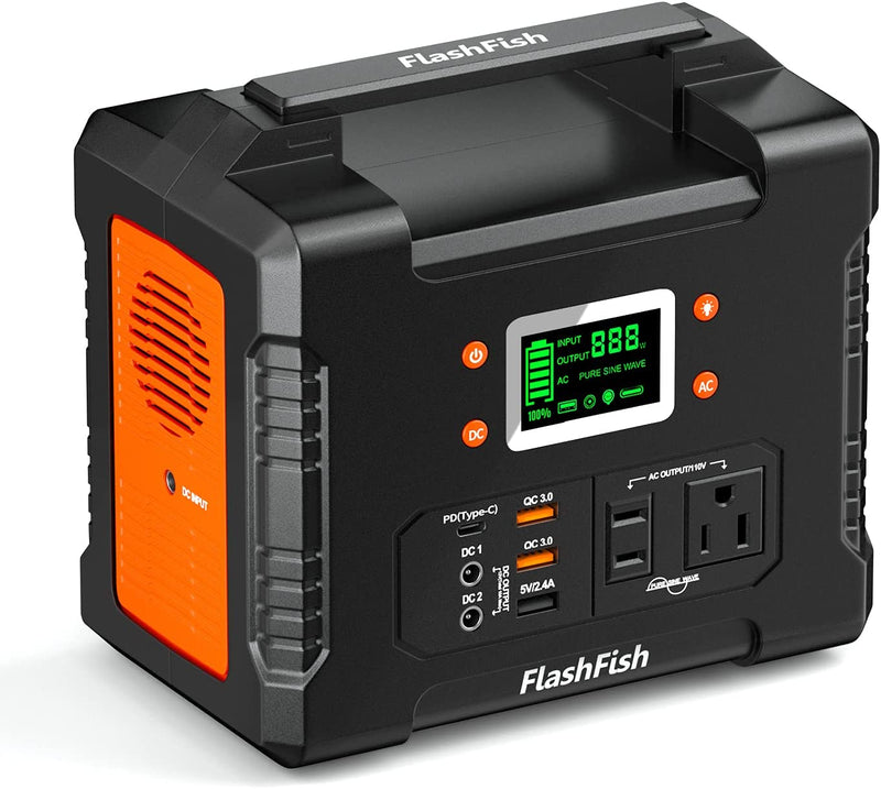 FF Flashfish 330W Portable Power Station, 81000mAh 300Wh Solar Generator with 110V AC/DC/USB/PD-Type-c/Car Port/SOS Light, Backup Battery Pack Power for CPAP Outdoor Adventure Camping Emergency