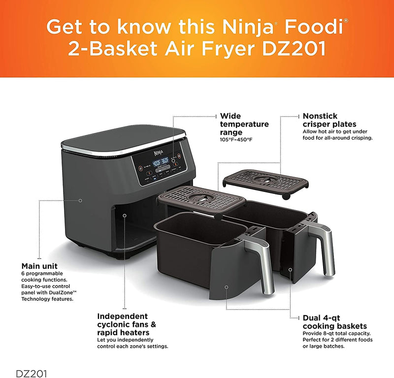 Ninja DZ201 Foodi 6-in-1 8-Qt. 2-Basket Air Fryer