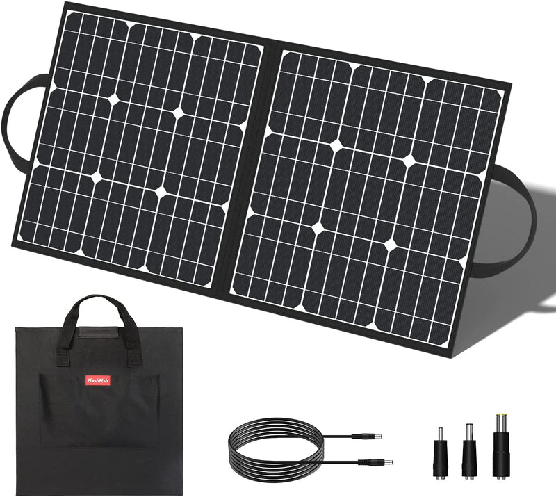 50W 18V Portable Solar Panel, FF Flashfish Foldable Solar Charger with 5V USB 18V DC Output Compatible with Portable Generator, Smartphones, Tablets and More
