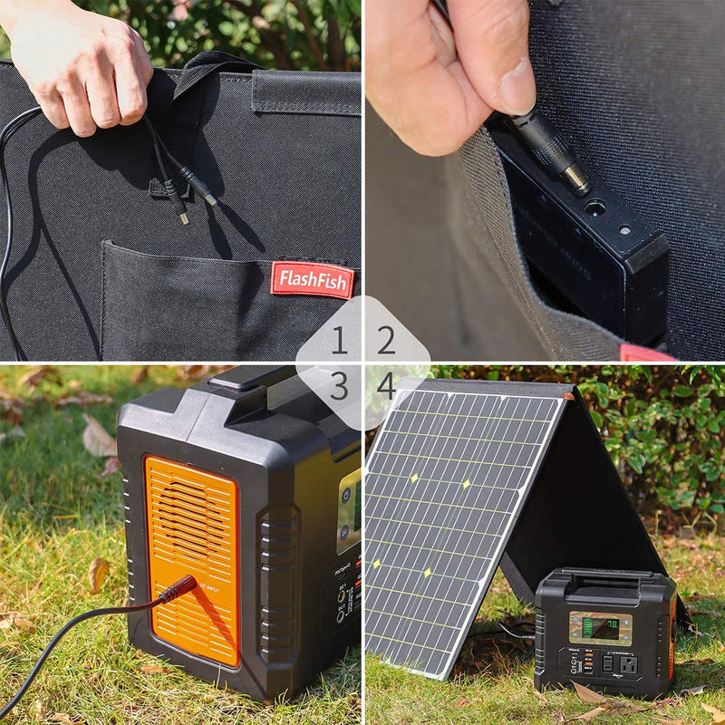 Panel solar portátil Flashfish de 100 W y 18 V con puerto USB de 5 V