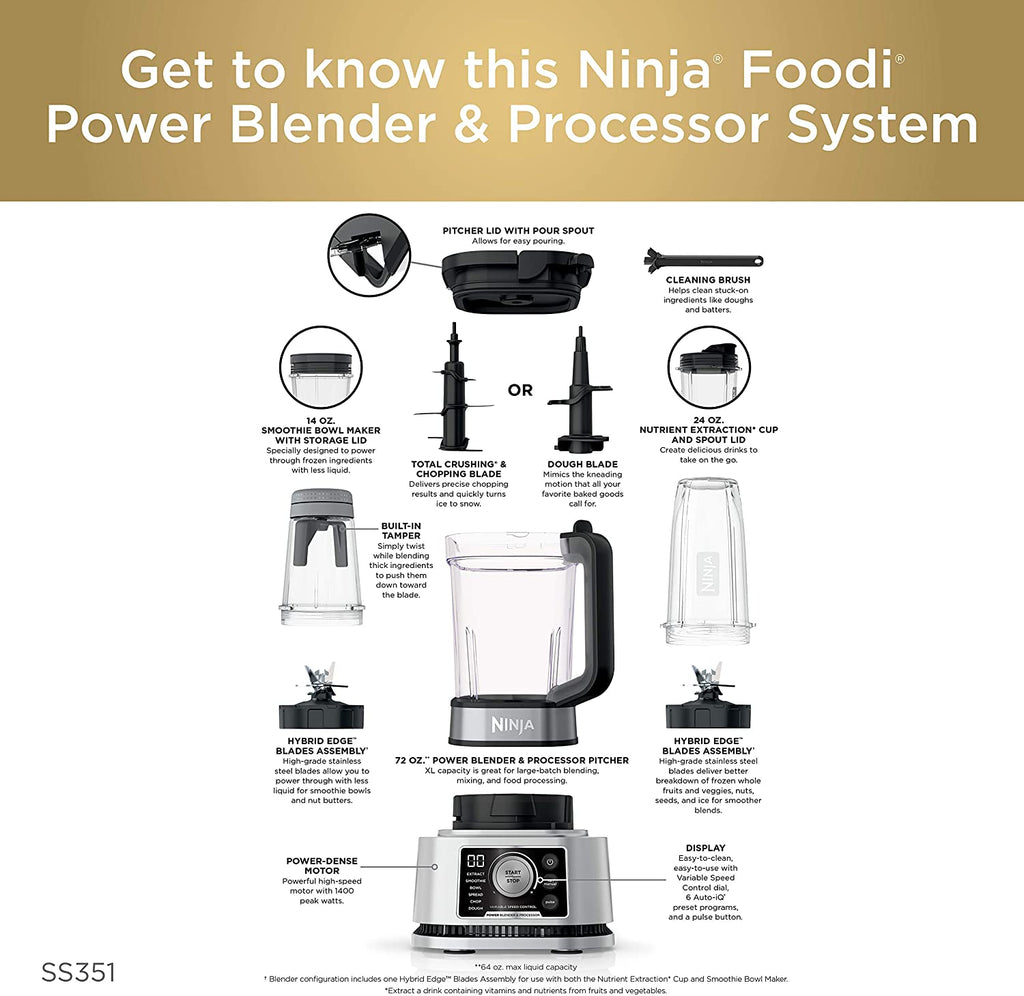 Ninja Foodi Power Blender & Processor System with Smoothie Bowl Maker 