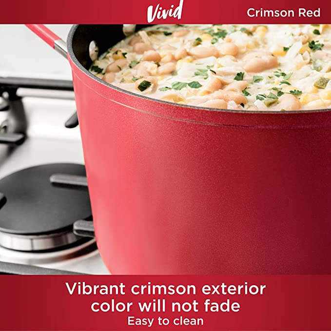 Ninja Foodi C28000 NeverStick Vivid 8-Piece Cookware Set, guaranteed to never stick, nonstick, oven safe to 400°F, durable, crimson red