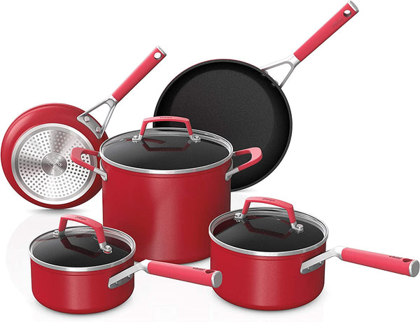 Ninja Foodi C28000 NeverStick Vivid 8-Piece Cookware Set, guaranteed to never stick, nonstick, oven safe to 400°F, durable, crimson red