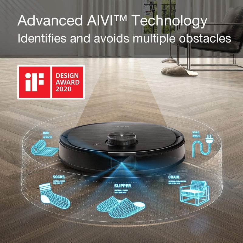 ECOVACS Deebot T8 AIVI Robot Vacuum Cleaner For Floors,Carpet, Vacumming  and Mopping in One-Go, Laser Mapping, Smart AI Object Recognition,  On-Demand