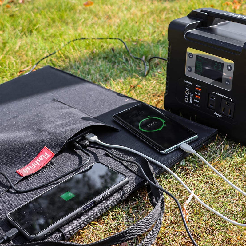 Panel solar portátil Flashfish de 100 W y 18 V con puerto USB de 5 V