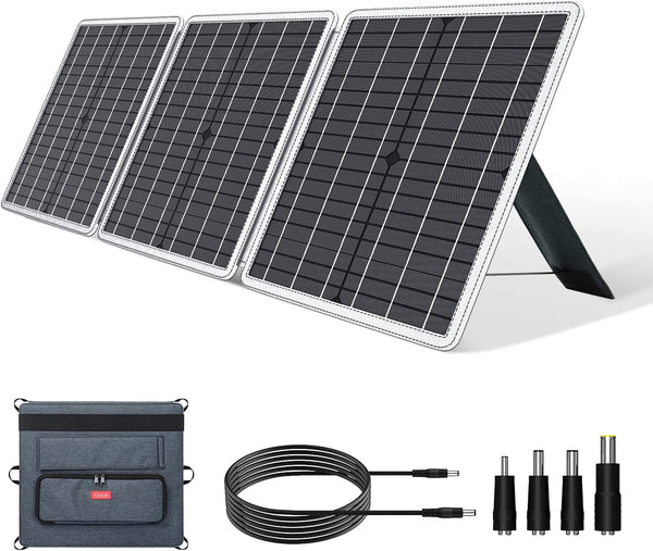 Gofort 60W 18V Portable Solar Panel, Foldable Solar Charger with USB, 18V DC, QC 3.0 Output, Compatible with Solar Generator Power Station Phones Laptops Tablet for Outdoor RV Van Camping