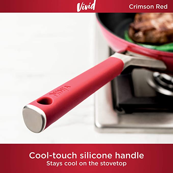 Ninja Foodi C28000 NeverStick Vivid 8-Piece Cookware Set, guaranteed to never stick, nonstick, oven safe to 400°F, durable, crimson red