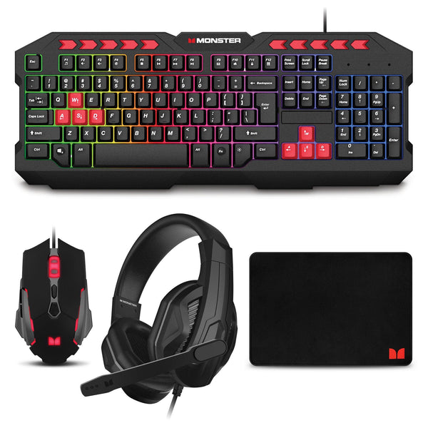 Monster  - Campaign Gaming Bundle Black - Keyboard Mouse Headset Mouse Pad