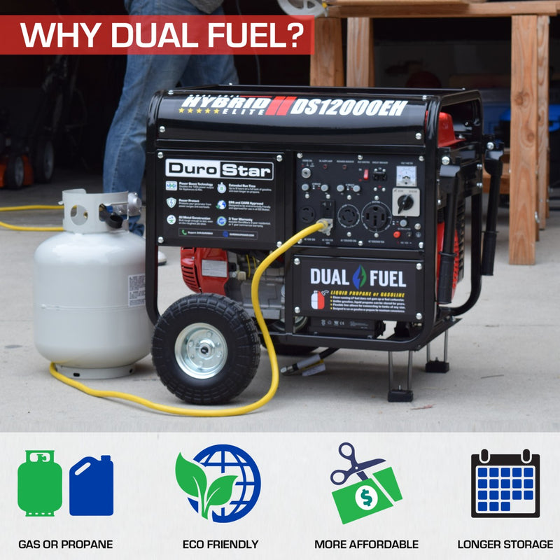 DuroStar DS12000EH 12,000 Watt Dual Fuel Hybrid Generator (Grade A Refurbished)
