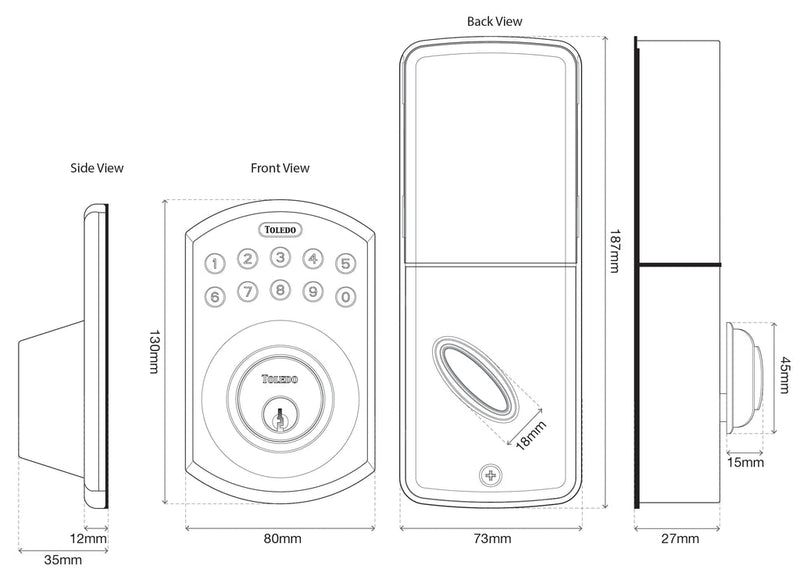 Toledo Single Cylinder Electronic Deadbolt CV180E