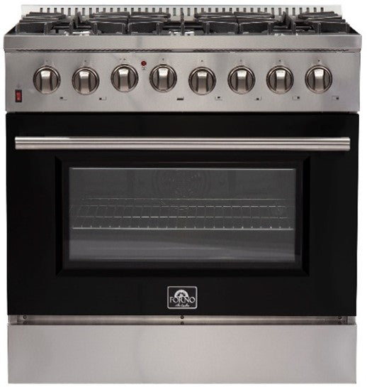 Forno FFSGS6156-36 BLK Galiano - Gold Professional 36" Freestanding Dual Fuel 240V Electic Door Oven Range