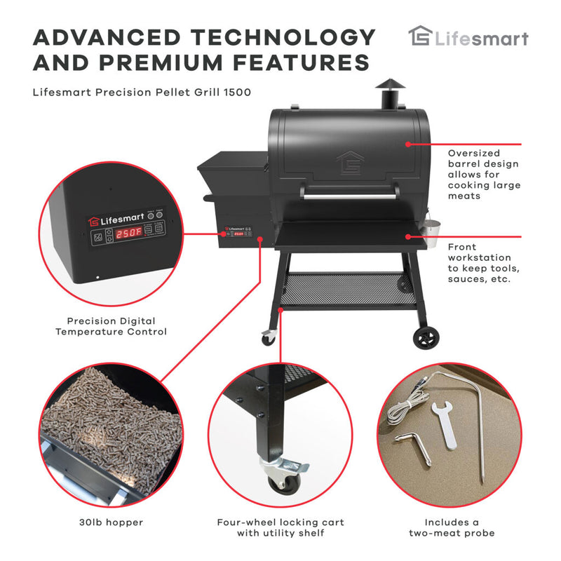 Lifesmart Pellet Grill and Smoker, 1500 sq. in.