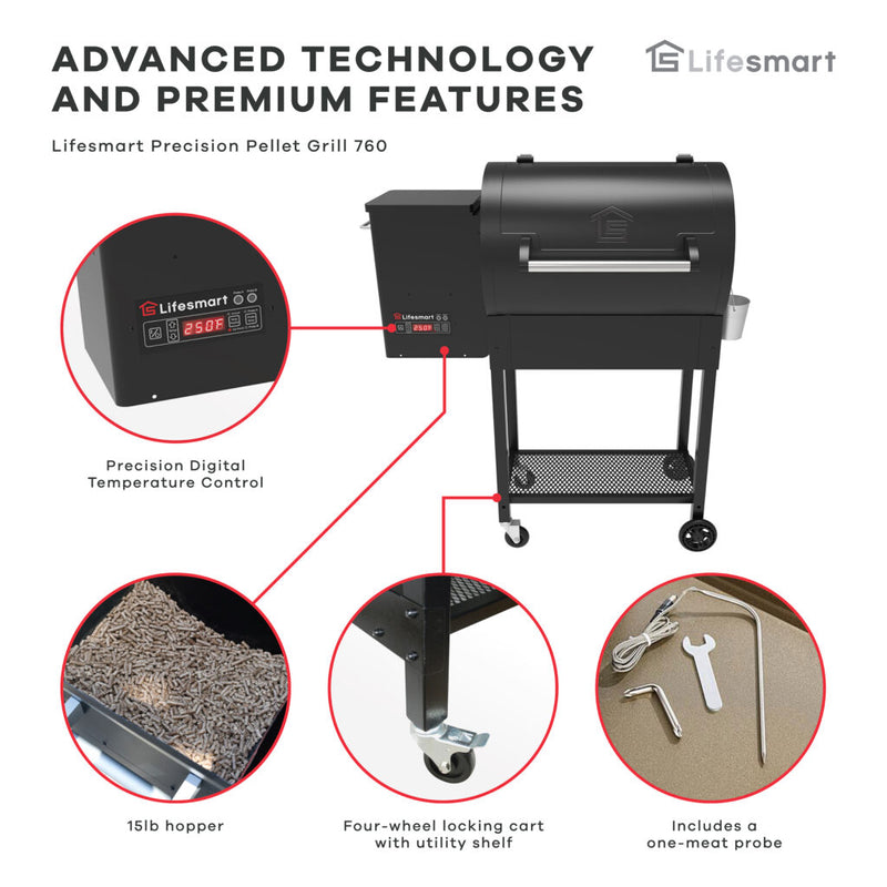 Lifesmart 760 Pellet Grill and Smoker, 510 sq. in.