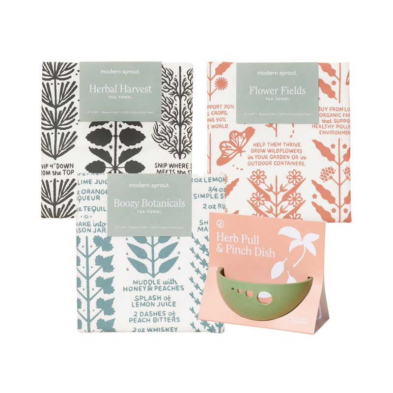 Modern Sprout Tea Towels - 3pk + Herb Pull and Pinch Dish